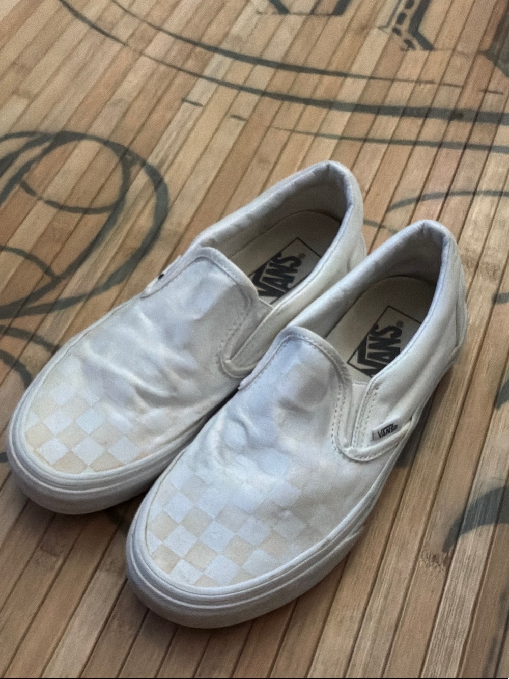 Vans Men’s Slip-On Sneakers in Off-White Checkerboard